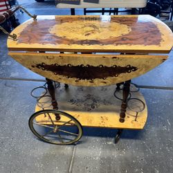 Vintage Italian  Drop Leaf Bar Cart Or Tea Trolley