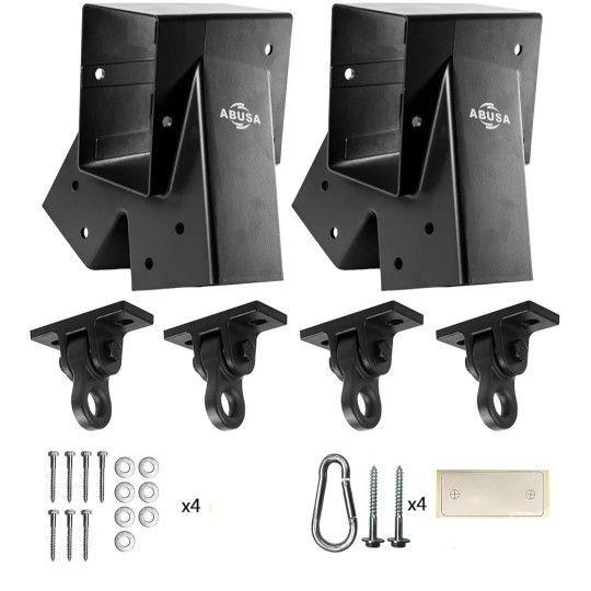 Heavy Duty Swing Sets Brackets Including 2 Black A-Frame Swing Set Brackets and 4 Swing Hangers for Playground Equipment Mounting Parts Hardware Inclu