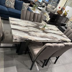 7pc Dining Set ✨ Faux Marble ✨