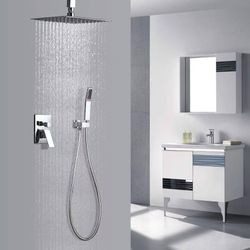❤️‍🔥 Homary Commercial Chrome Shower System with 12-inch Ultra-thin Square Rain Shower Head, Hand Shower Pressure Balance Valve and Dual Function Tri