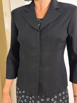 Alyn Paige Vintage Black 3/4 Sleeve Hidden Button Notch Lapel Blazer Top Small (36" Bust) Made in USA
