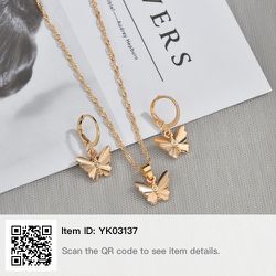 Fashion Golden Butterfly Pendant Round Buckle Earrings Necklace Set
