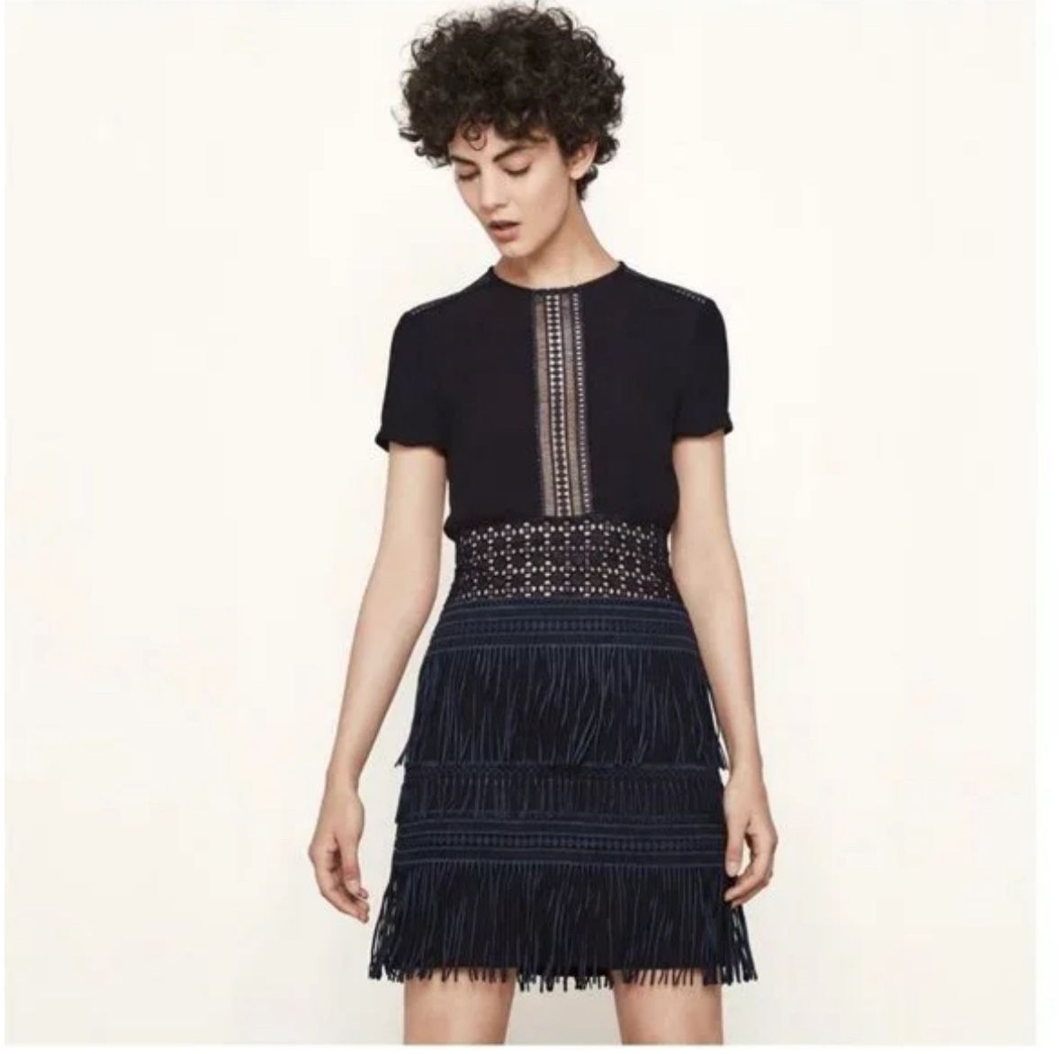 Maje Fringed Dress Navy Size 1