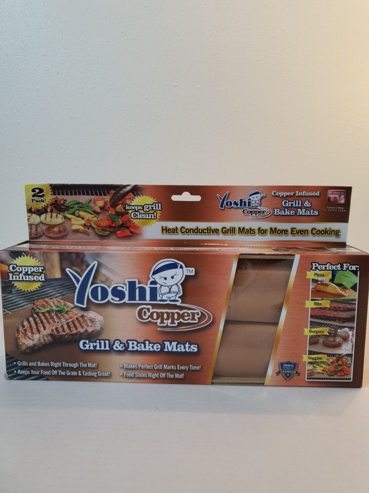 Yoshi Copper Grill and Bake Mats 2 Pack (15.75” X 13”), ( Copper Infused ), New. Condition is "New".
Yoshi Copper Infused, grill & bake mats ,
Heat