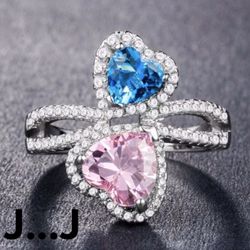 925 Sterling Silver Blue and Pink Topaz Ring
