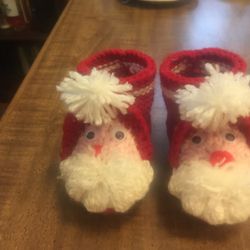 Handmade Knitted Booties for Babies Santa Claus Red Pink and White Colors  