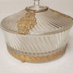 Vintage Glass Candy Dish with Brass Filigree  Ormolu