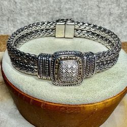 FREE SHIPPING! Gabrielle Bruni 925 Silver 14k Double Wheat Diamonds Bracelet 7.5”  Lot#402