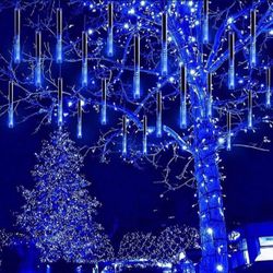 Kwaiffeo Falling Rain Lights, Christmas Lights Outdoor Meteor Shower Lights 12 inch 8 Tube Rain Falling Icicle Cascading Lights for Xmas Tree Hallowee