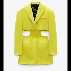 Brand New W Tag - Zara Cut Out Lime Green Blazer - size M