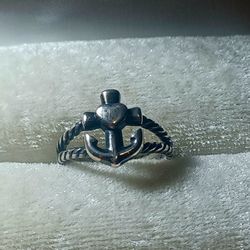 Vintage Retired James Avery Sterling Silver Anchor Heart Rope Ring Women's Size 7.5 