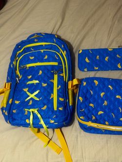 Blue Banana Print Backpack Set 3-Piece