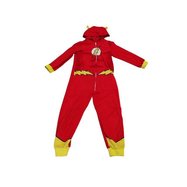 The Flash DC Comics Justice League Superhero Onesie Pajamas with Hood and zip up Costume for kid size 8.