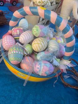 Ceramic Easter Basket with Decorative Eggs