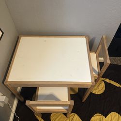 IKEA Children's table and 2 chairs, white/pine