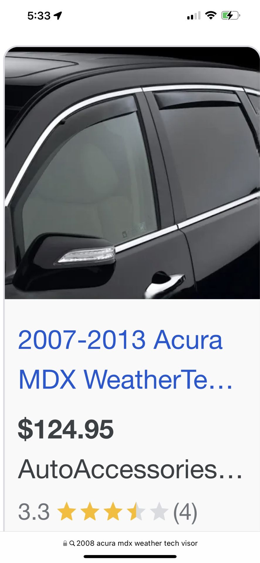 2007 to 2013 Acura Mdx Weather Tech Visors