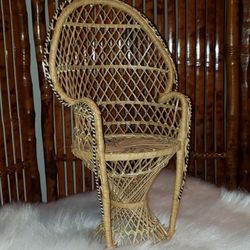 Peacock miniature wicker doll chair