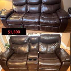 Leather couch And Loveseat recliners 