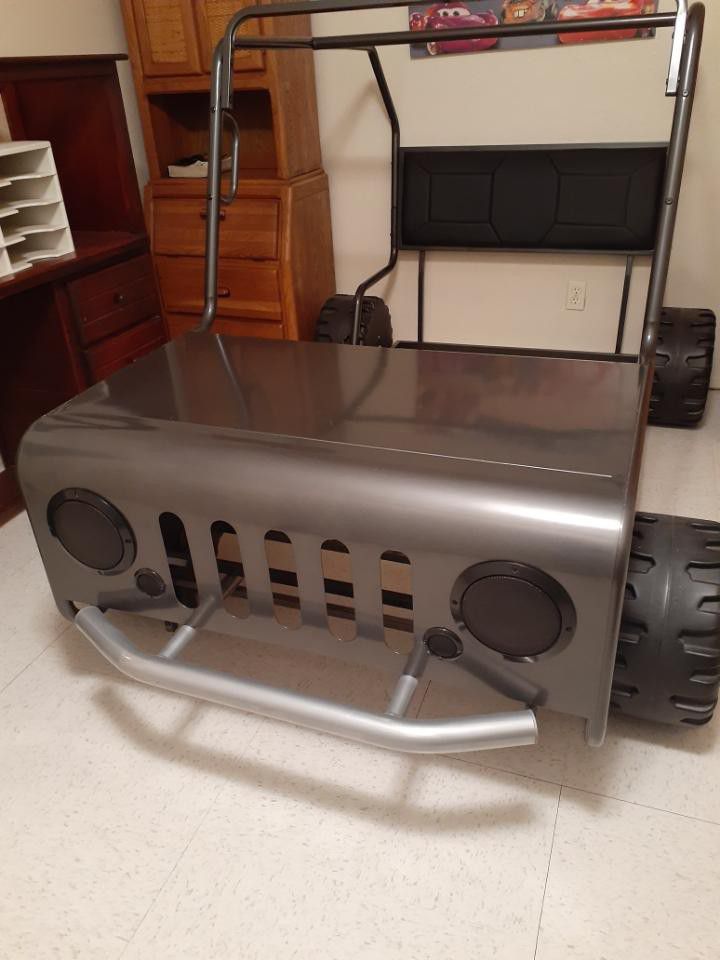 Twin jeep bed in black and nickel