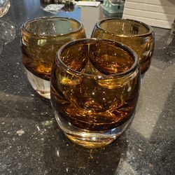 Set Of 3 Amber Crate & Barrel Votives