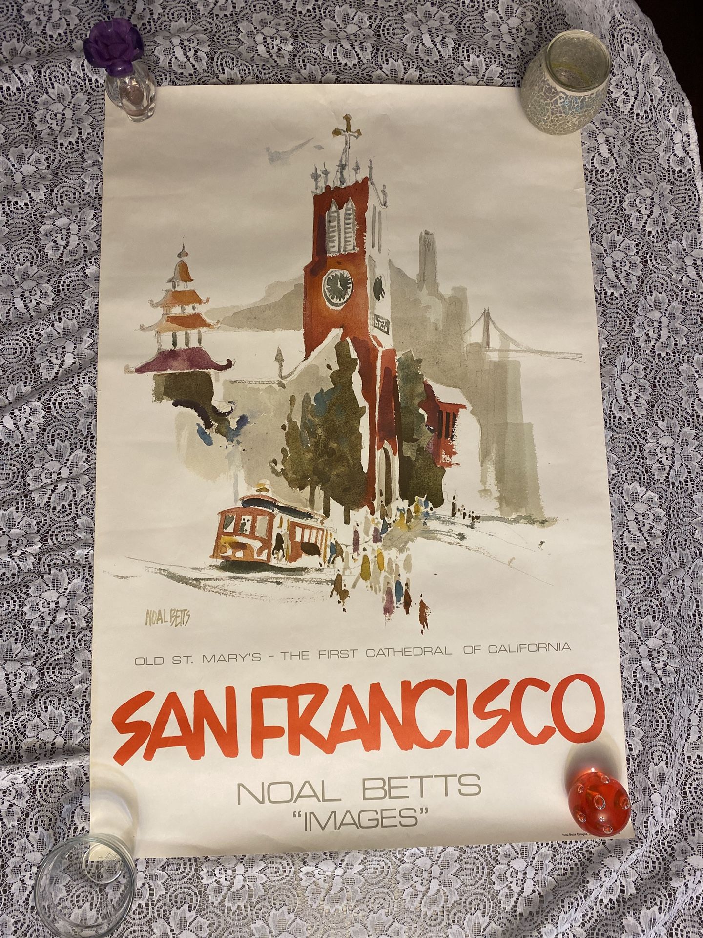 Noal Betts Lithograph San Francisco Images Old St. Mary’s Cathedral Art Poster