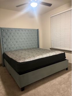 BRAND NEW QUEEN SIZE GRAY 6FOOT TALL BED FRAME WITH NEW MATTRESS/FAST DELIVERY