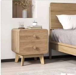 1 PCs Modern Style 2-Drawer Nightstand Bedside Table with Solid Rubber Wood Legs Brown