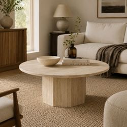 31.5" Travertine Sintered Stone Coffee Table [NEW]  **Retails for $700