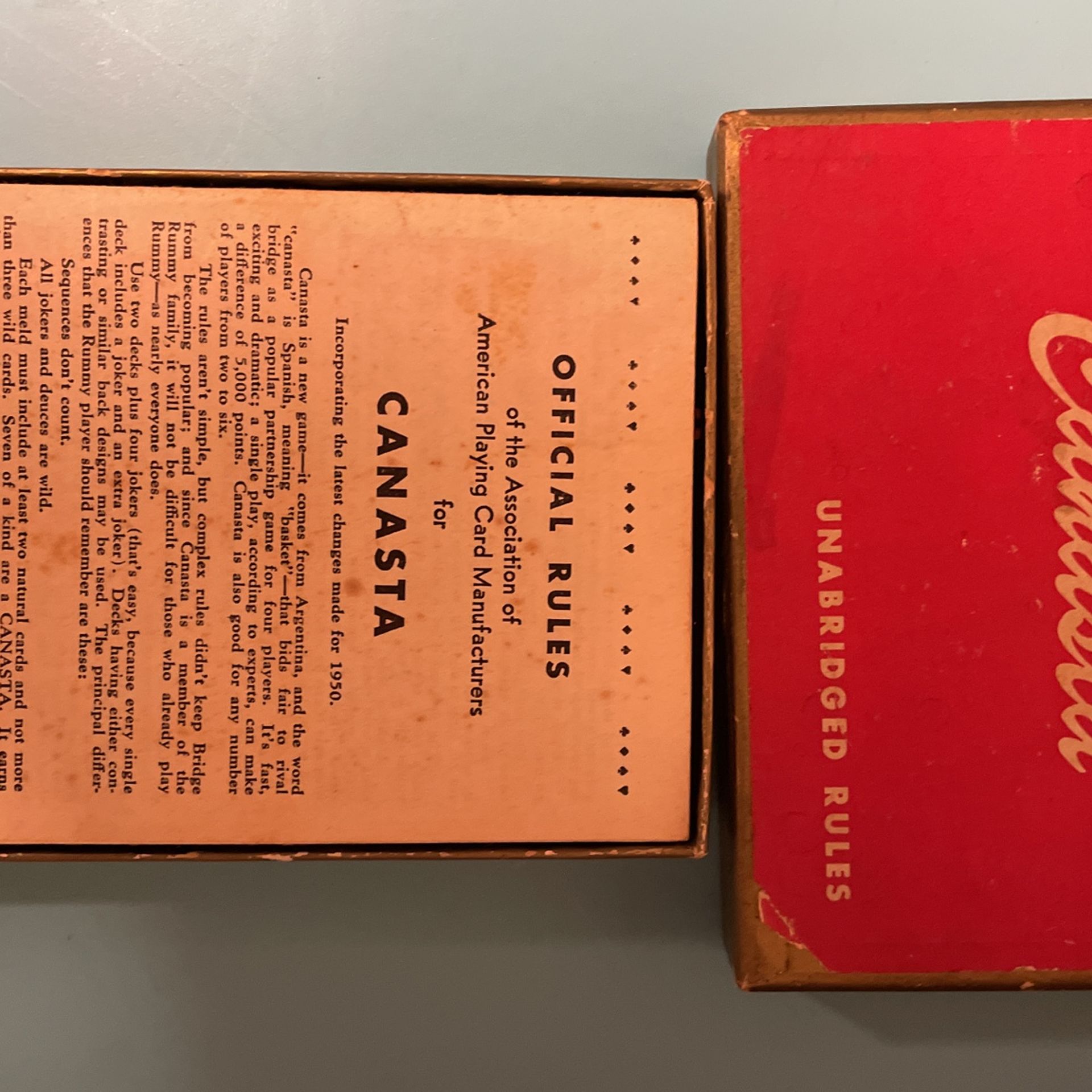 Canasta cards incorporating the latest changes for 1950