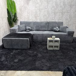 Beautiful Velvet Gray Corduroy Boneless Sectional Couch $350
