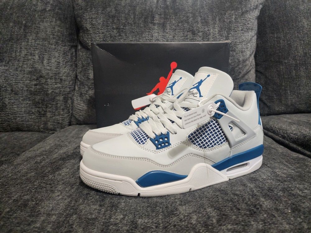 Men Air Jordan 4 Retro Military Blue Basketball Shoes (WITH BOX)