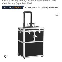 Professional Makeup Train Case Travel Makeup Trolley Rolling Cosmetic Case Beauty Train Case Beauty Organizer, Black