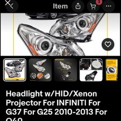 Headlight w/HID/Xenon Projector For INFINITI For G37 For G25 2010-2013 For Q40 T 