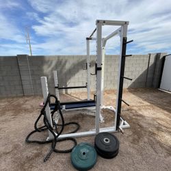 Sorinex Gym Weight Squat Cage Rack Pull-up CrossFit With Bench And Olympic Bumper Plates Cost $4,500 New 