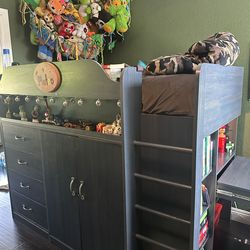 Twin Loft Bed with Drawers & Closet & Fort & Desk $500 OBO