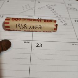 roll of 1958 d wheat pennys