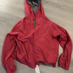 UNIQLO Pink and Gray Reversible Women’s Windbreaker Jacket with Hood Medium