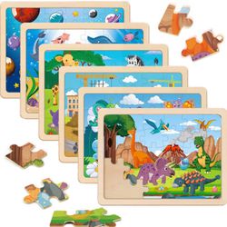 Wooden Puzzles for Kids Ages 4-6, 6 Packs 30 PCs Jigsaw Puzzles for Kids Ages 3-5 | 4-8, Wooden Puzzles for Toddler Children Learning Educational Puzz