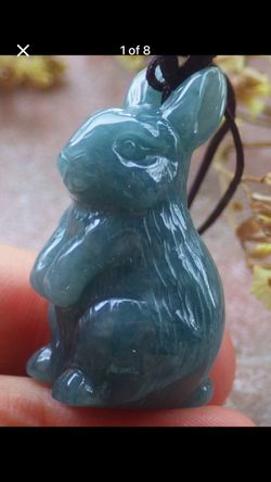 Certificate Jadeite Jade Green Pure Rabbit Pendant necklace