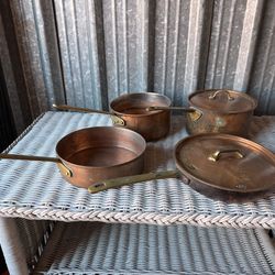 Vintage Copper Cookware Set – Paul Revere 1801 USA – 4 Piece Lot (Saucepans & Skillet)