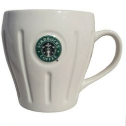 VTG starbucks 2003 Barista 18 oz white ribbed mug w/ embossed siren mermaid logo