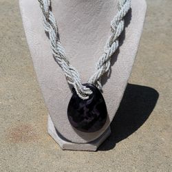 Vtg Beaded Braided Necklace With Pendant