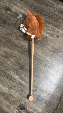 Plush Hobby Horse on Wooden Stick