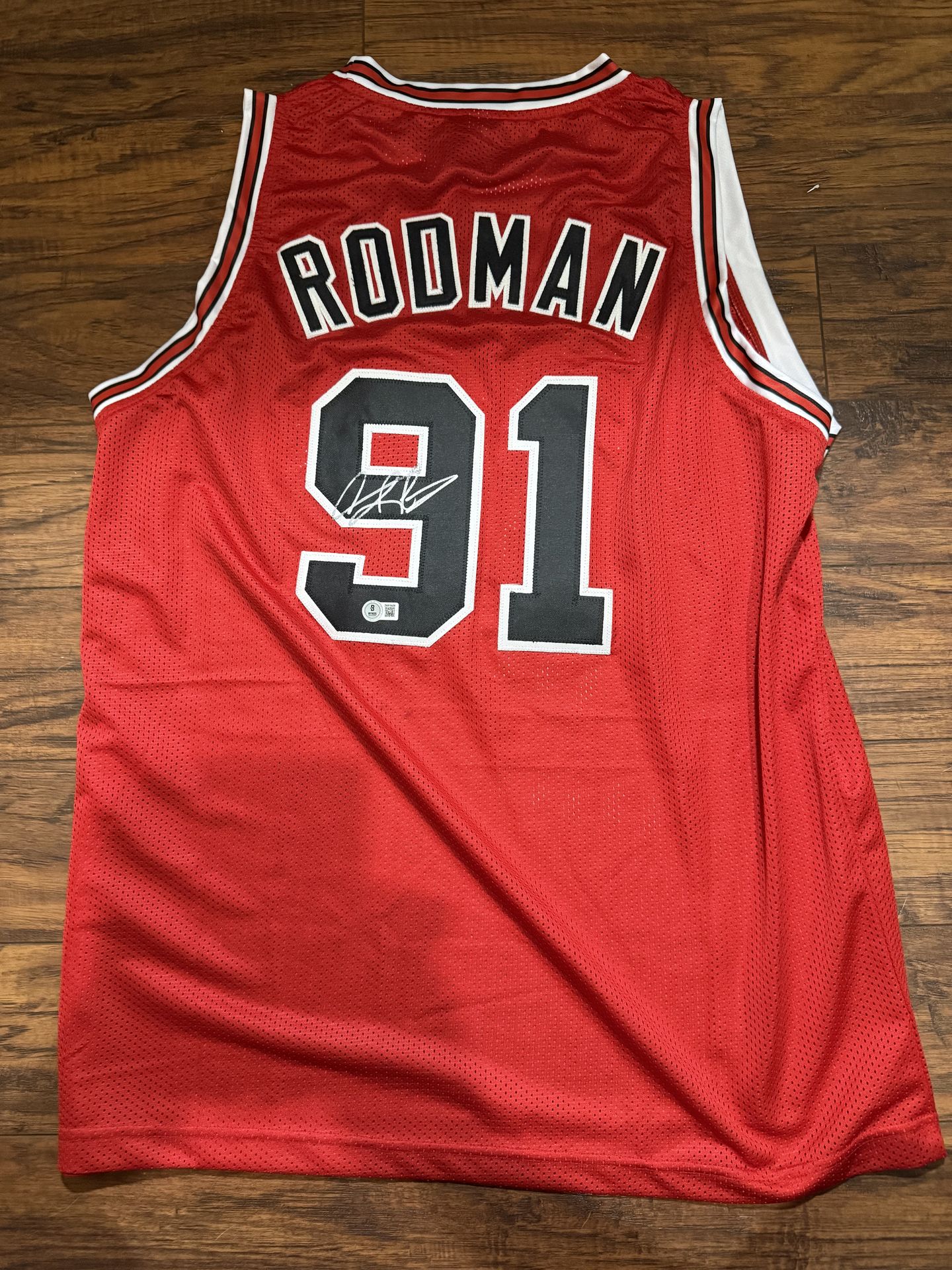 Dennis Rodman Auto Custom Jersey lot Bulls & Lakers Beckett & SWAU COAs; size XL