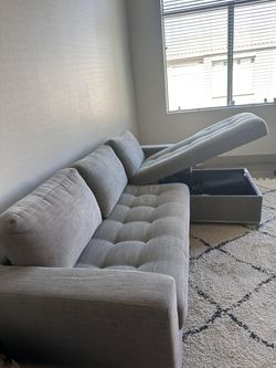 Right-facing Dawn Gray Fabric Sectional Sofa Bed, Soma