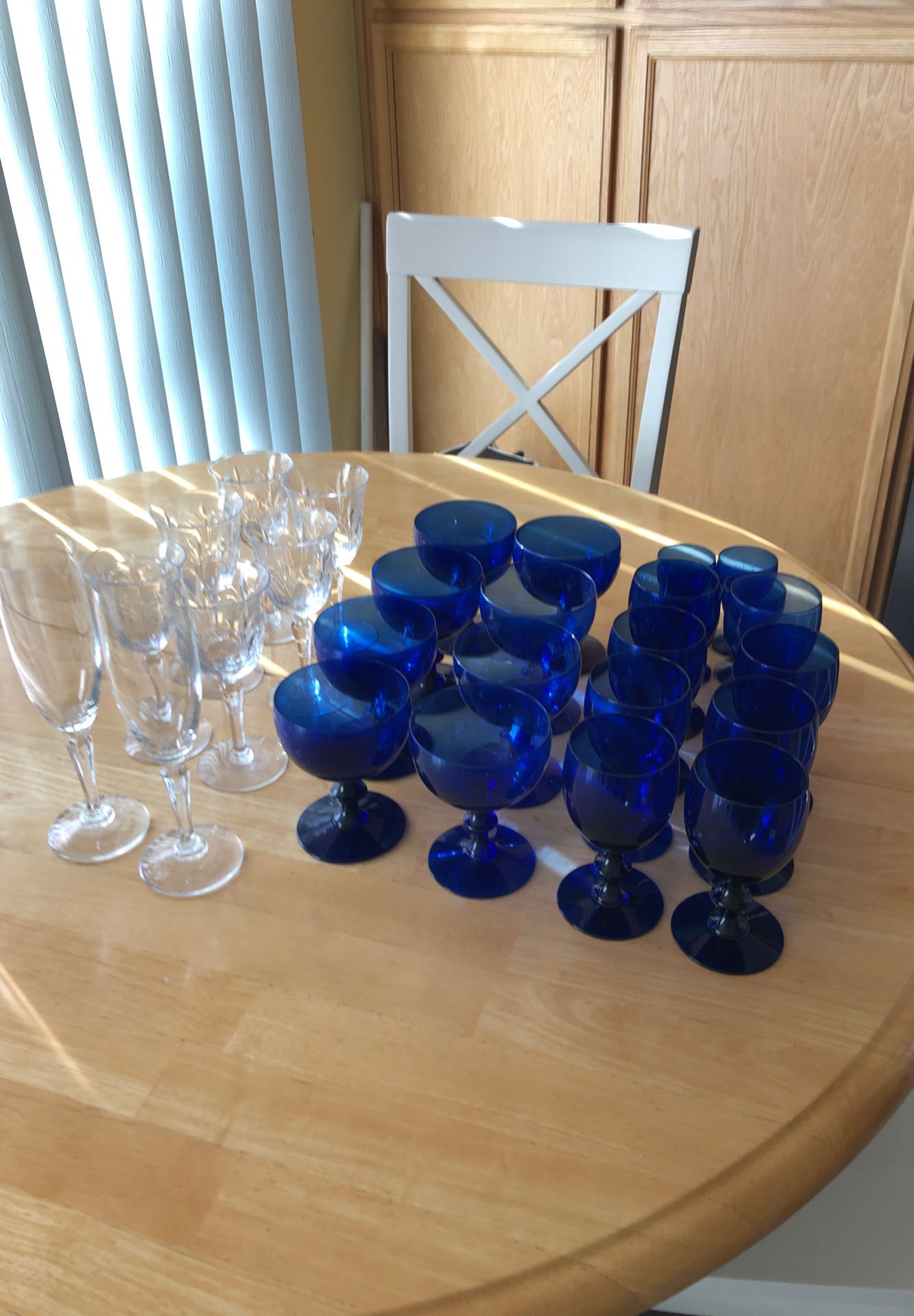 Cobalt crystal & Clear Crystal wine & Champagne glasses With Cobalt Liqueur Glasses.