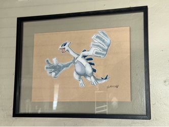 Framed Hand Drawn Floating Lugia Drawing