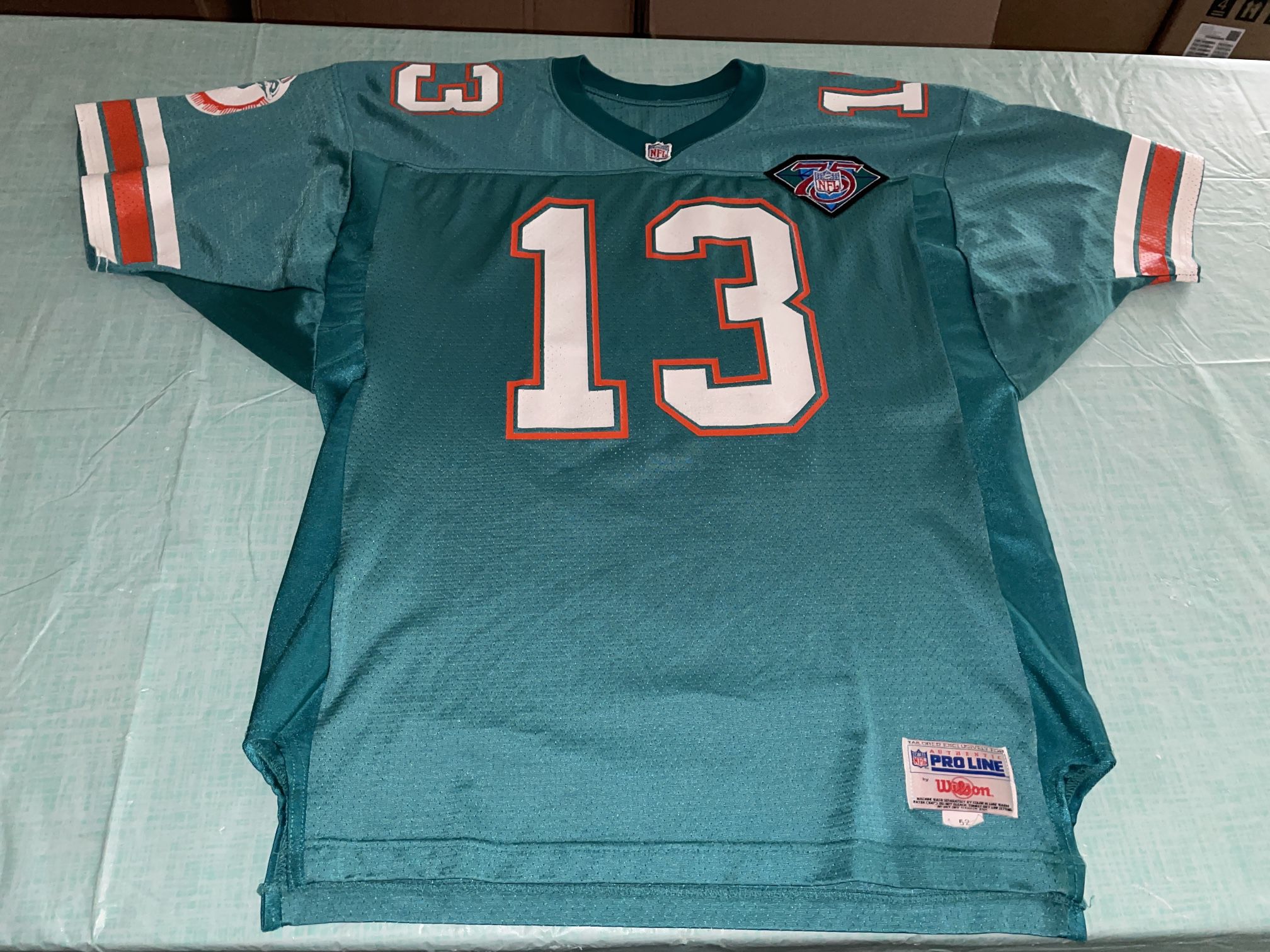 Adult 52 NFL Wilson Pro Line Miami Dolphins Dan Marino Jersey 75th Patch Read..