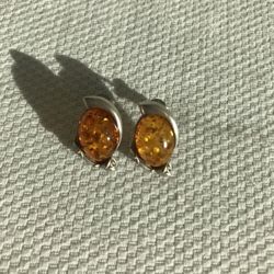 Genuine Silver Earrings With Amber