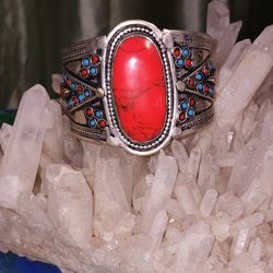 Red Turquoise Sterling Silver Cuff Bracelet 